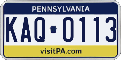 PA license plate KAQ0113