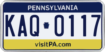 PA license plate KAQ0117