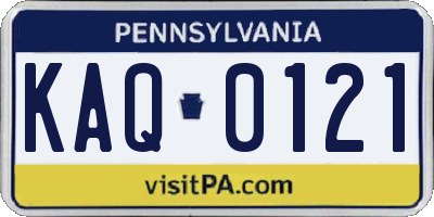 PA license plate KAQ0121