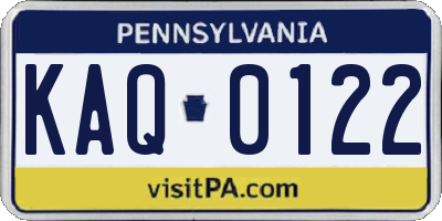 PA license plate KAQ0122