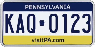 PA license plate KAQ0123