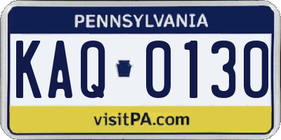 PA license plate KAQ0130