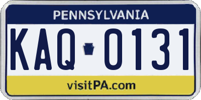 PA license plate KAQ0131
