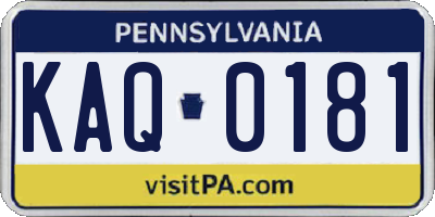 PA license plate KAQ0181