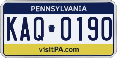 PA license plate KAQ0190