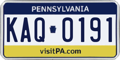 PA license plate KAQ0191