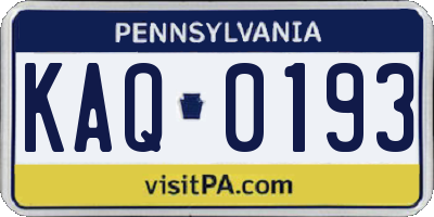 PA license plate KAQ0193
