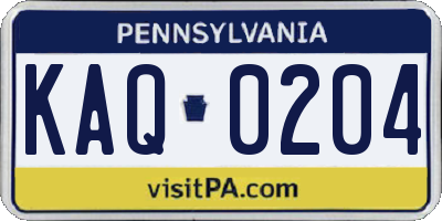 PA license plate KAQ0204