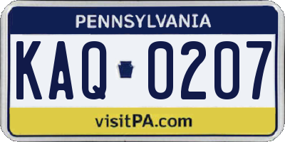 PA license plate KAQ0207