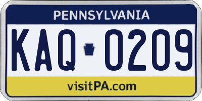 PA license plate KAQ0209