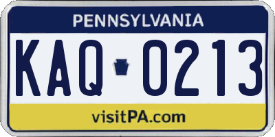 PA license plate KAQ0213