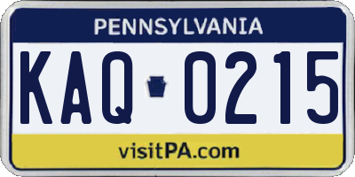 PA license plate KAQ0215