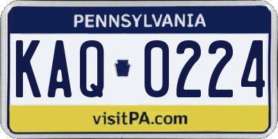 PA license plate KAQ0224
