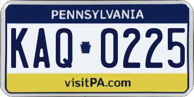 PA license plate KAQ0225