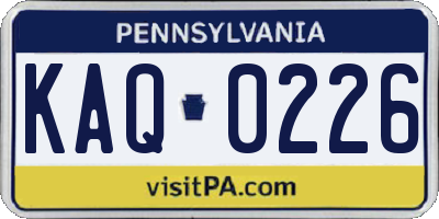 PA license plate KAQ0226
