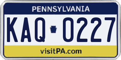 PA license plate KAQ0227