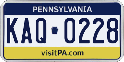 PA license plate KAQ0228