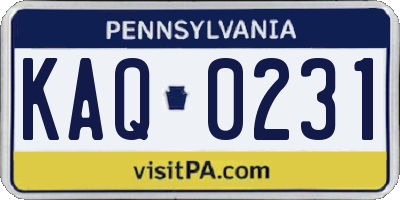PA license plate KAQ0231