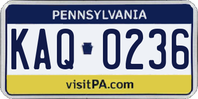 PA license plate KAQ0236