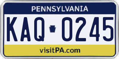 PA license plate KAQ0245