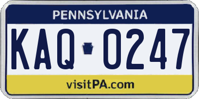 PA license plate KAQ0247