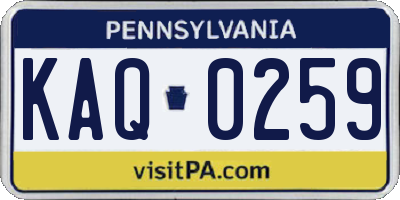 PA license plate KAQ0259