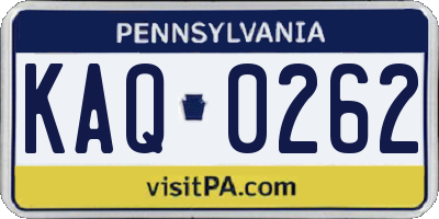 PA license plate KAQ0262