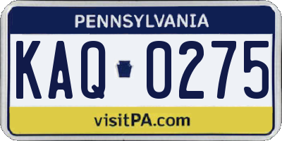 PA license plate KAQ0275
