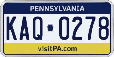 PA license plate KAQ0278