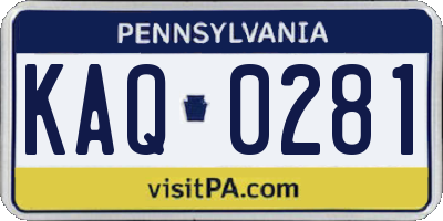 PA license plate KAQ0281