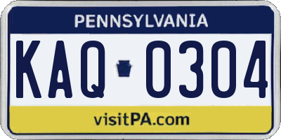 PA license plate KAQ0304