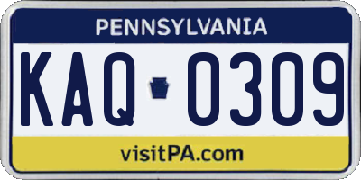 PA license plate KAQ0309