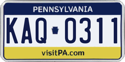 PA license plate KAQ0311