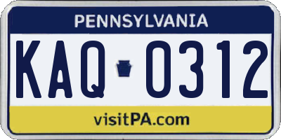 PA license plate KAQ0312