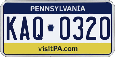 PA license plate KAQ0320