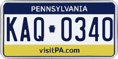 PA license plate KAQ0340