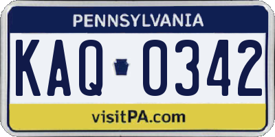 PA license plate KAQ0342