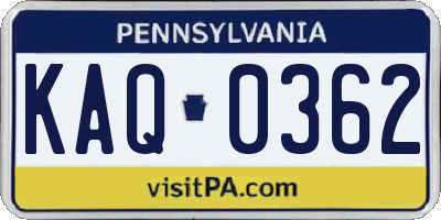 PA license plate KAQ0362