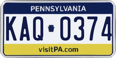 PA license plate KAQ0374