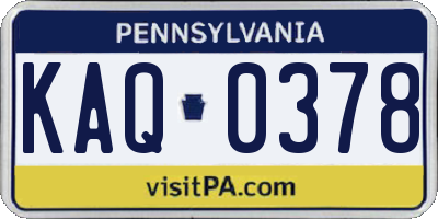 PA license plate KAQ0378