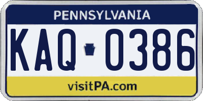 PA license plate KAQ0386