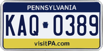PA license plate KAQ0389