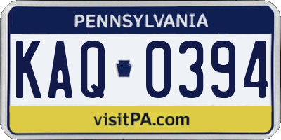 PA license plate KAQ0394