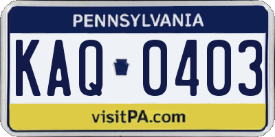 PA license plate KAQ0403