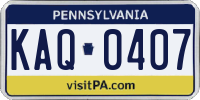 PA license plate KAQ0407