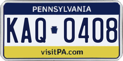 PA license plate KAQ0408