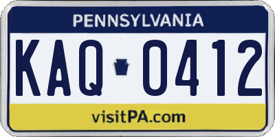 PA license plate KAQ0412