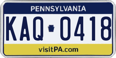 PA license plate KAQ0418