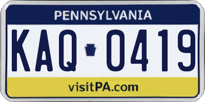 PA license plate KAQ0419