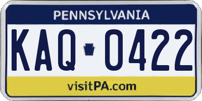 PA license plate KAQ0422